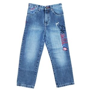 VINTAGE 2000s Ecko Unltd. Boy’s Graphic Embroidered Blue Denim Jeans Size 6